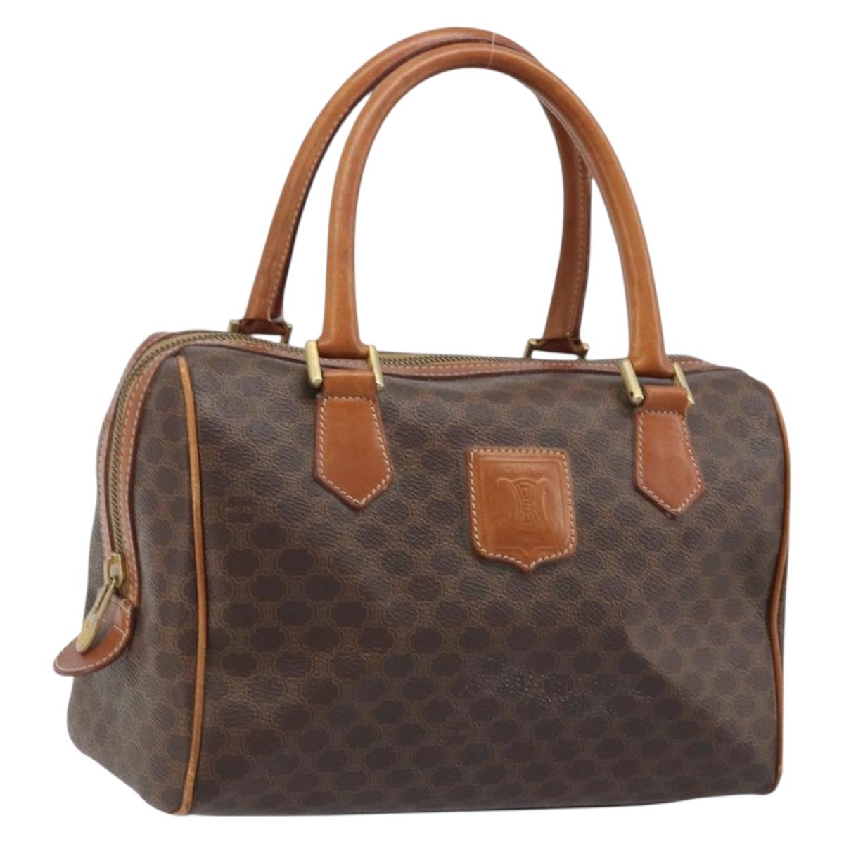 CELINE Macadam Canvas Hand Bag PVC Leather Brown Gold Auth mr2268