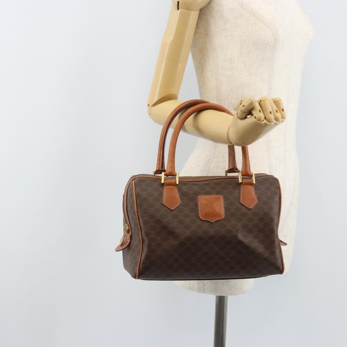 CELINE Macadam Canvas Hand Bag PVC Leather Brown Gold Auth mr2268