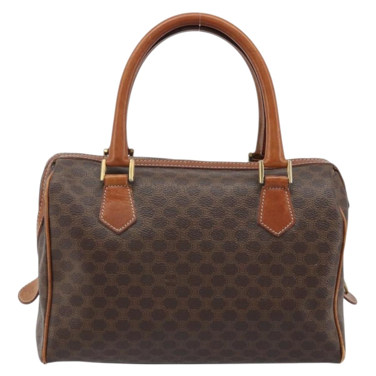 CELINE Macadam Canvas Hand Bag PVC Leather Brown Gold Auth mr2268
