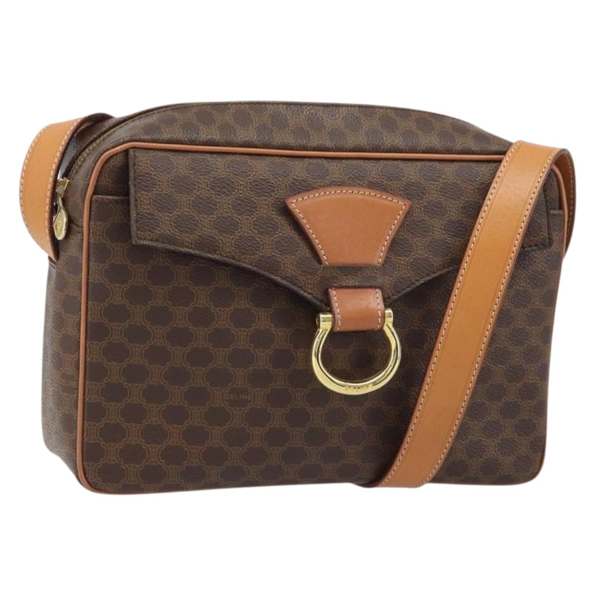 CELINE Macadam Canvas Shoulder Bag PVC Leather Brown Gold Auth mr2269A