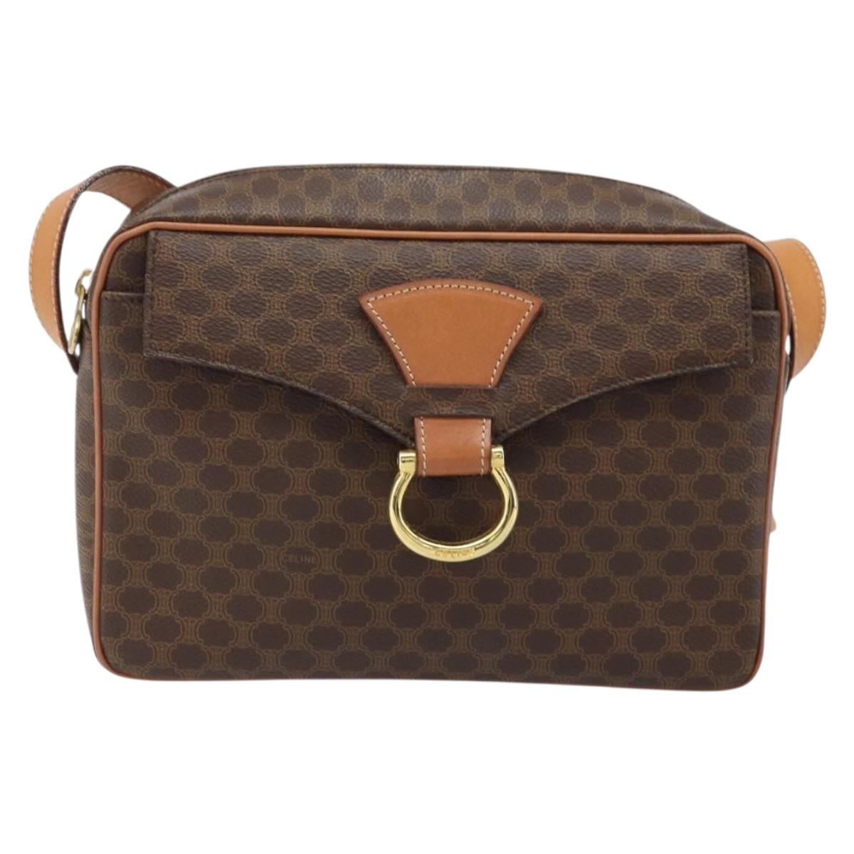 CELINE Macadam Canvas Shoulder Bag PVC Leather Brown Gold Auth mr2269A