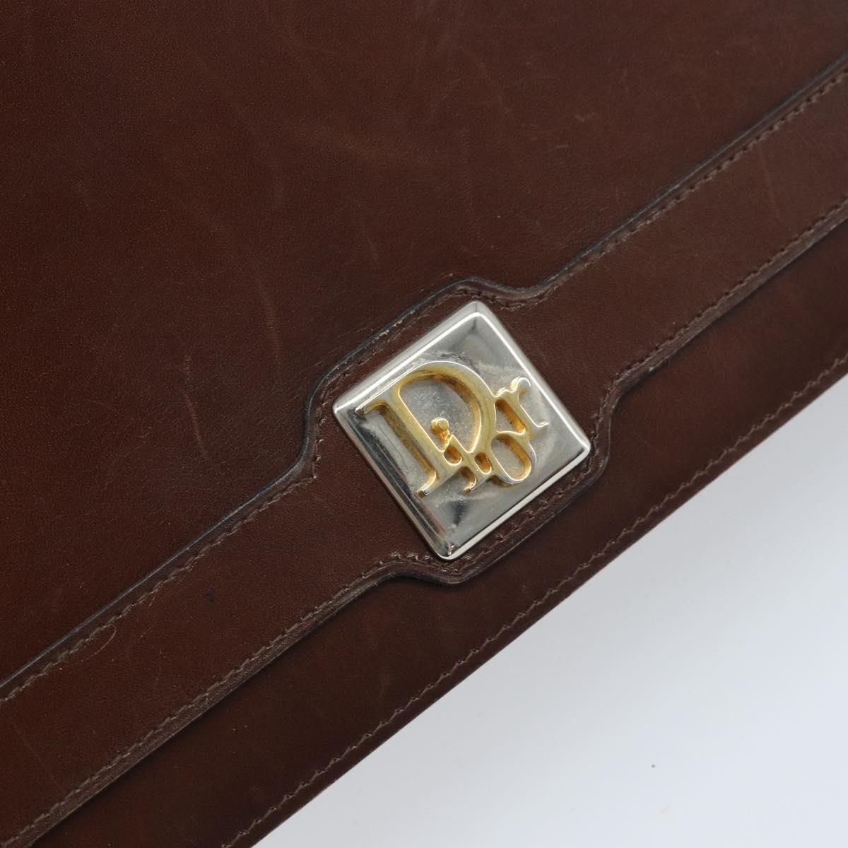 Christian Dior Shoulder Bag Leather Brown Gold Auth mr2273