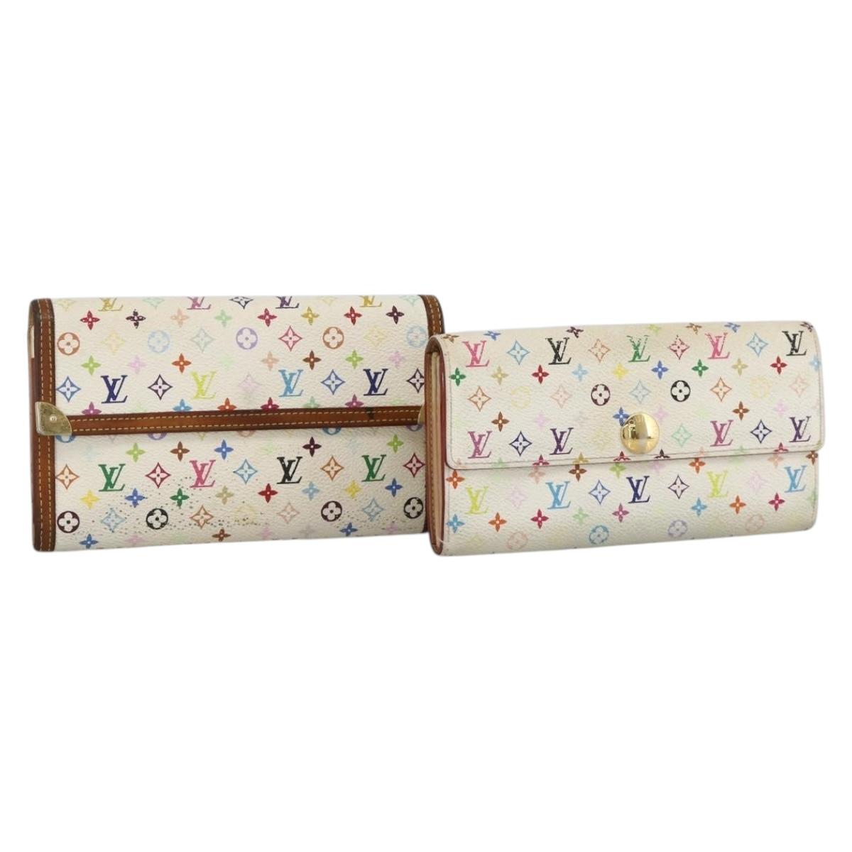 LOUIS VUITTON Monogram Multicolor Wallet 2 Set White LV Auth mr2274