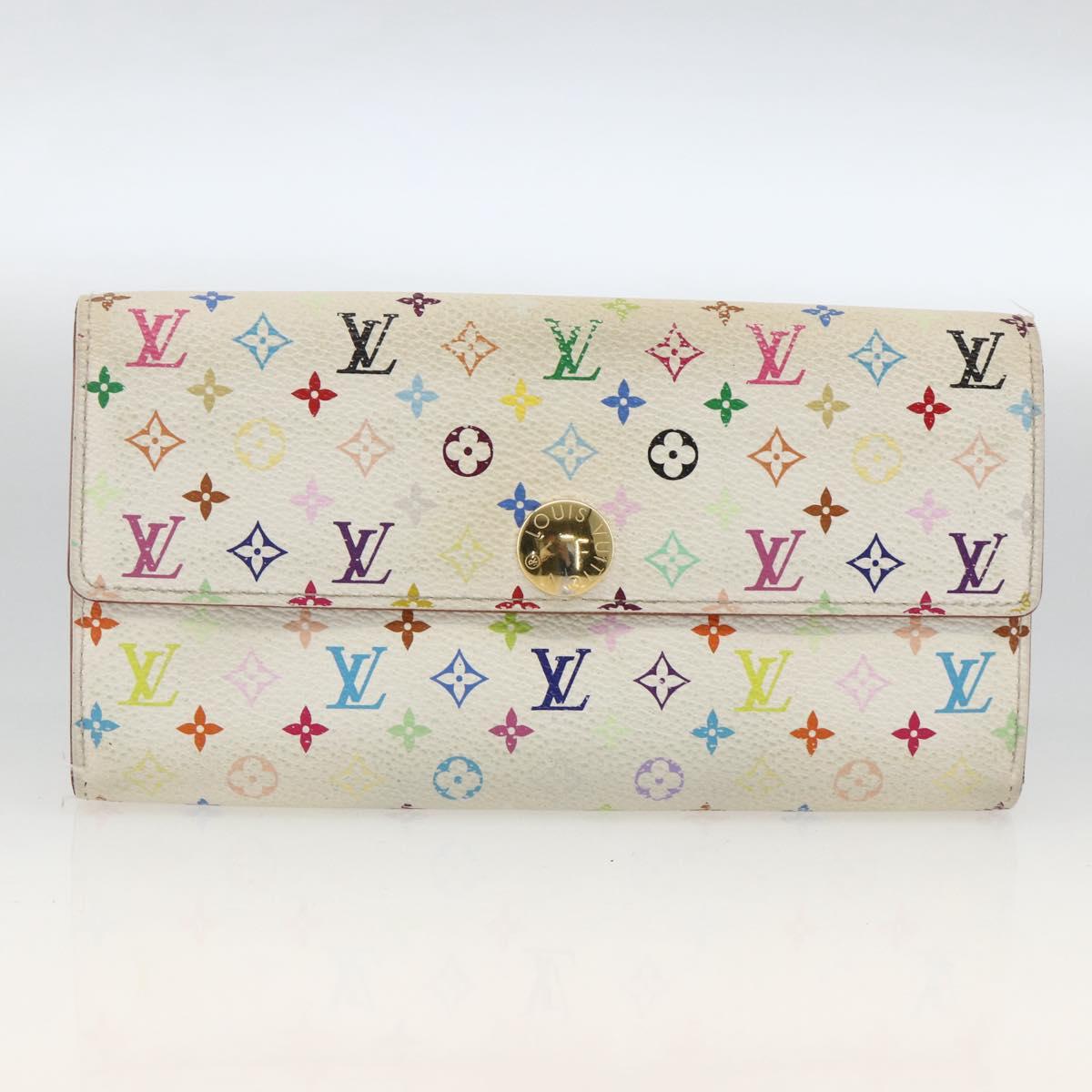 LOUIS VUITTON Monogram Multicolor Wallet 2 Set White LV Auth mr2274