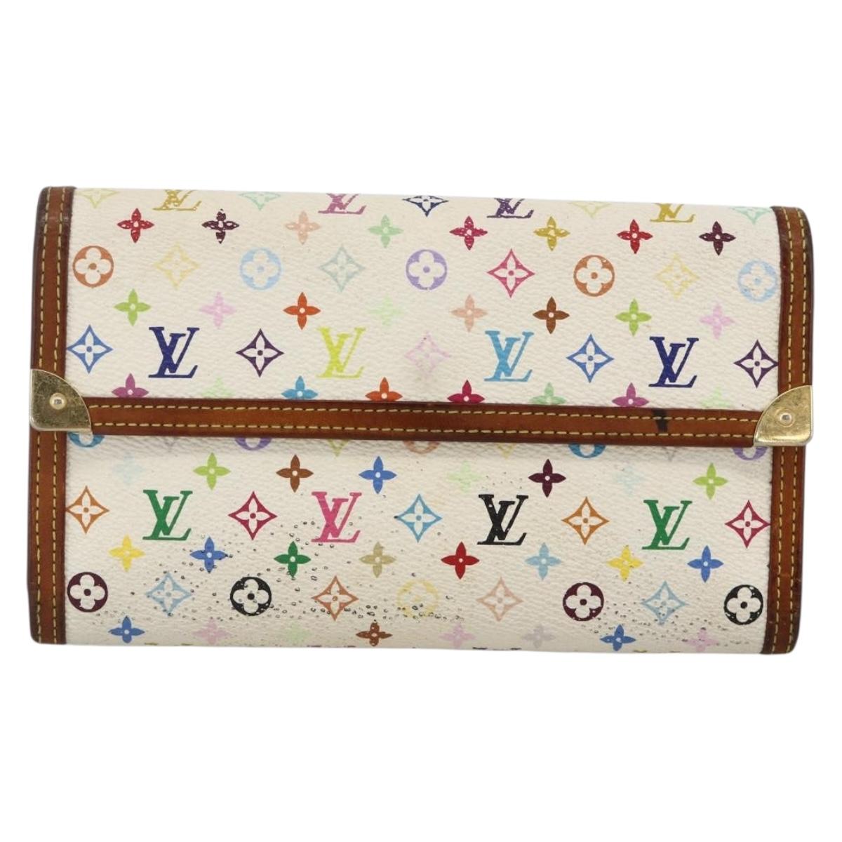 LOUIS VUITTON Monogram Multicolor Wallet 2 Set White LV Auth mr2274