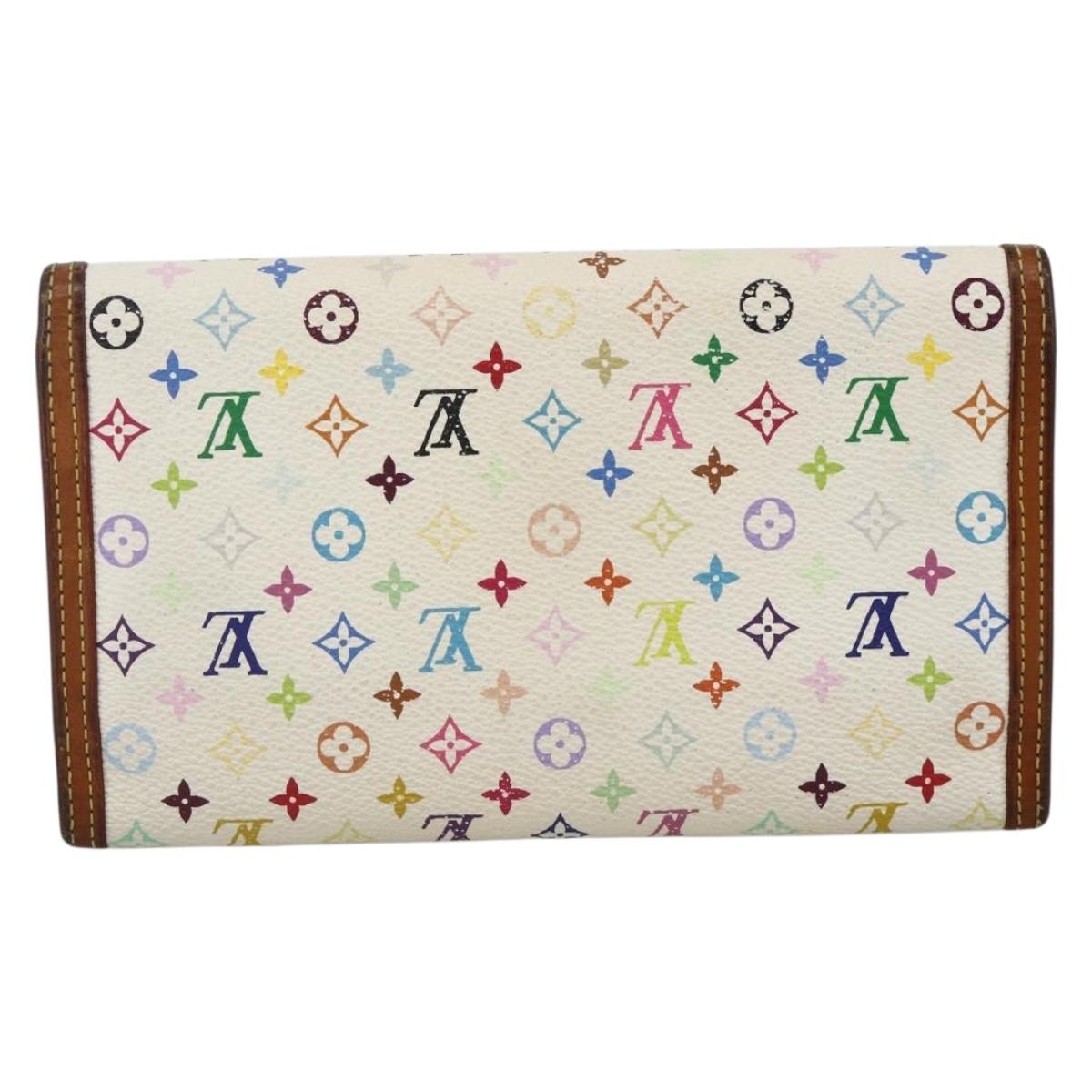 LOUIS VUITTON Monogram Multicolor Wallet 2 Set White LV Auth mr2274