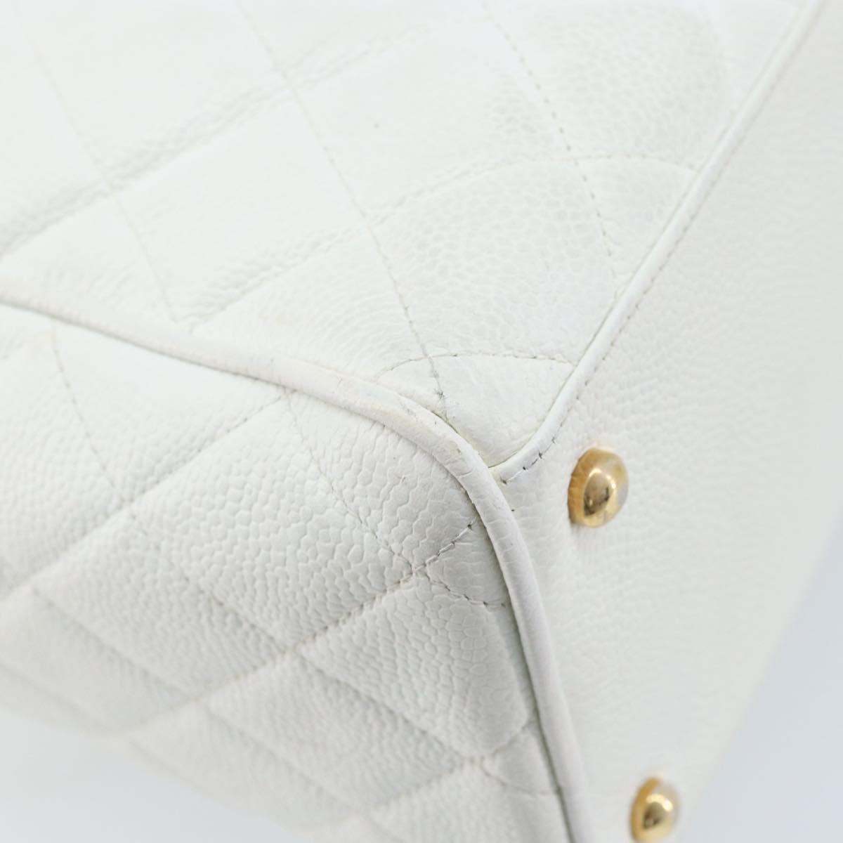 CHANEL Matelasse Boston Bag Caviar Skin White Gold CC Auth mr2276