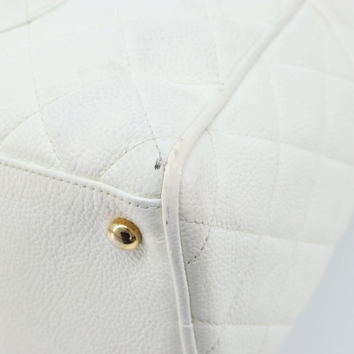 CHANEL Matelasse Boston Bag Caviar Skin White Gold CC Auth mr2276