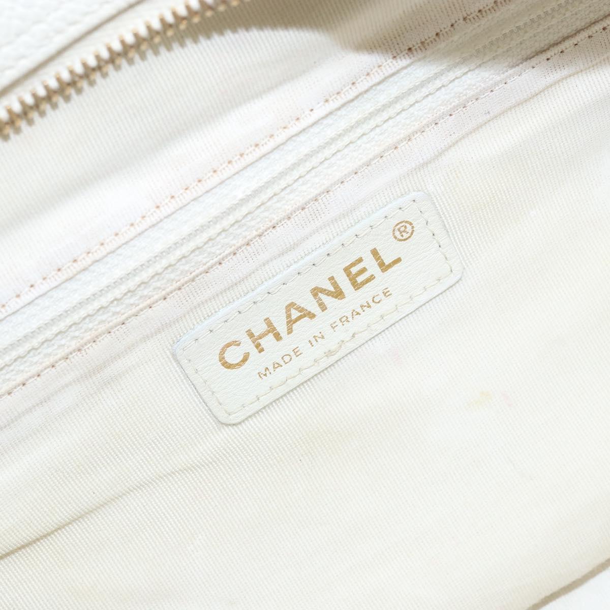 CHANEL Matelasse Boston Bag Caviar Skin White Gold CC Auth mr2276