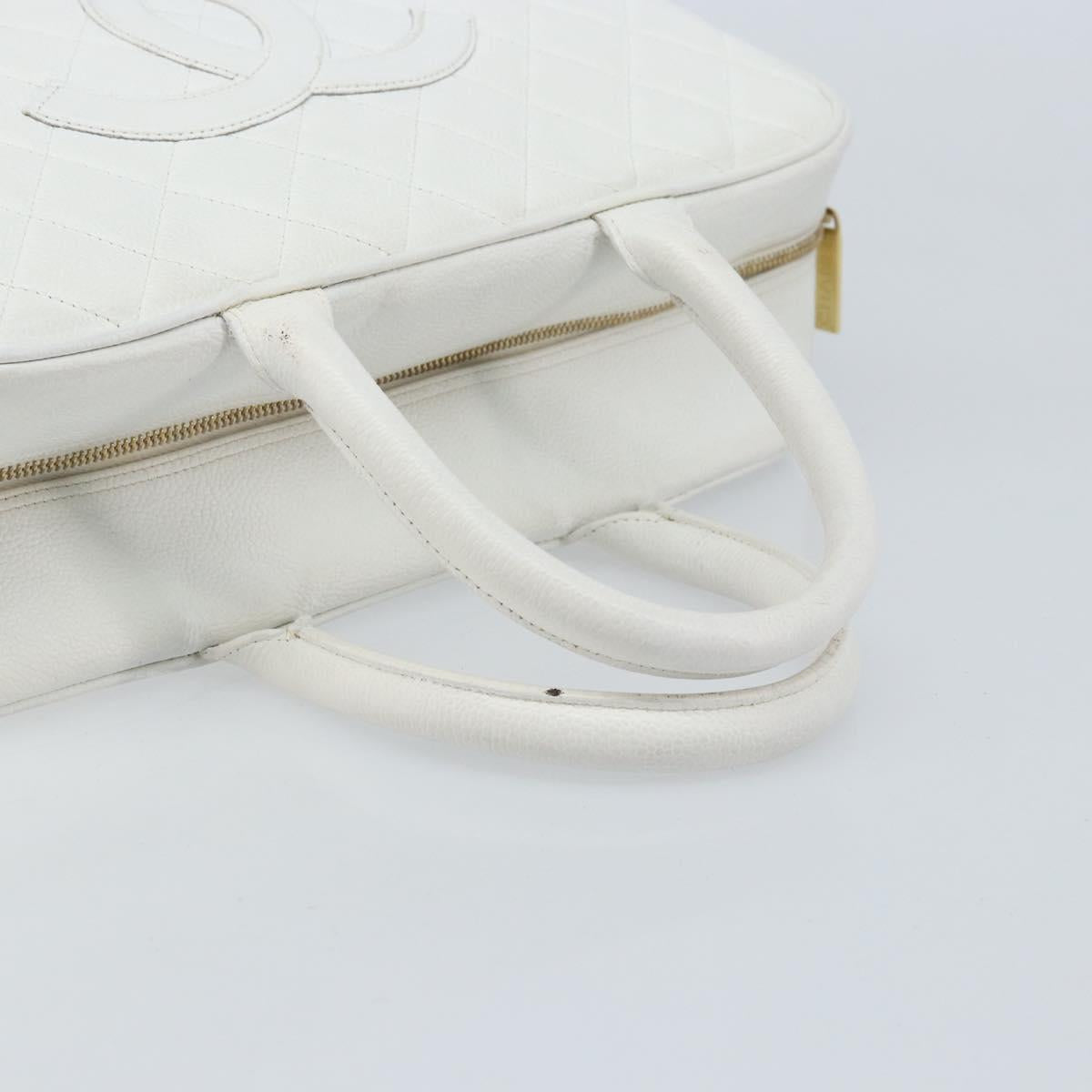 CHANEL Matelasse Boston Bag Caviar Skin White Gold CC Auth mr2276