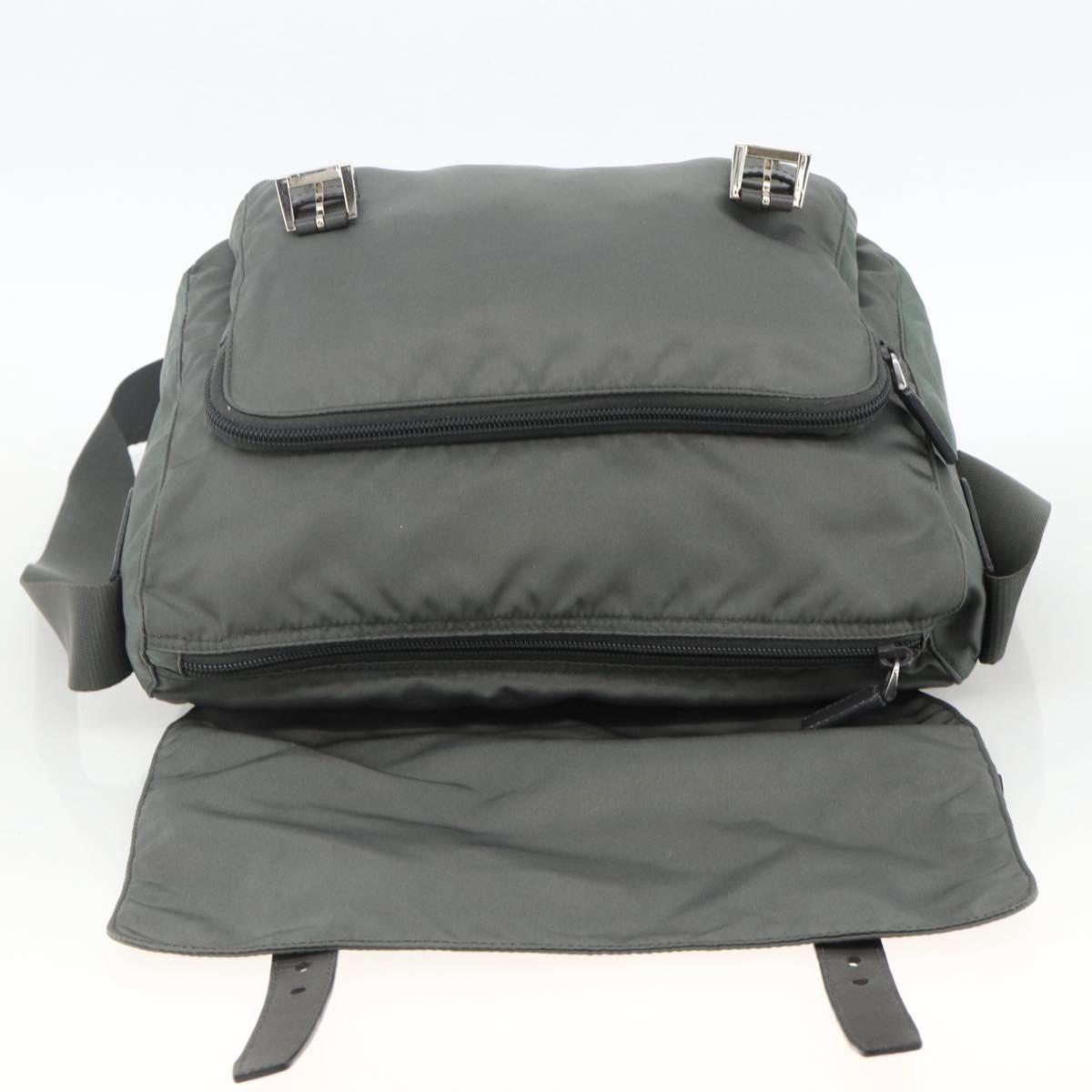 PRADA Shoulder Bag Nylon Gray Silver Auth mr2278A