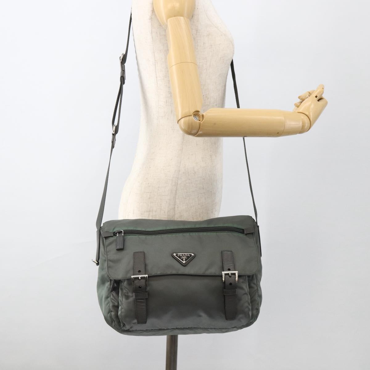 PRADA Shoulder Bag Nylon Gray Silver Auth mr2278A