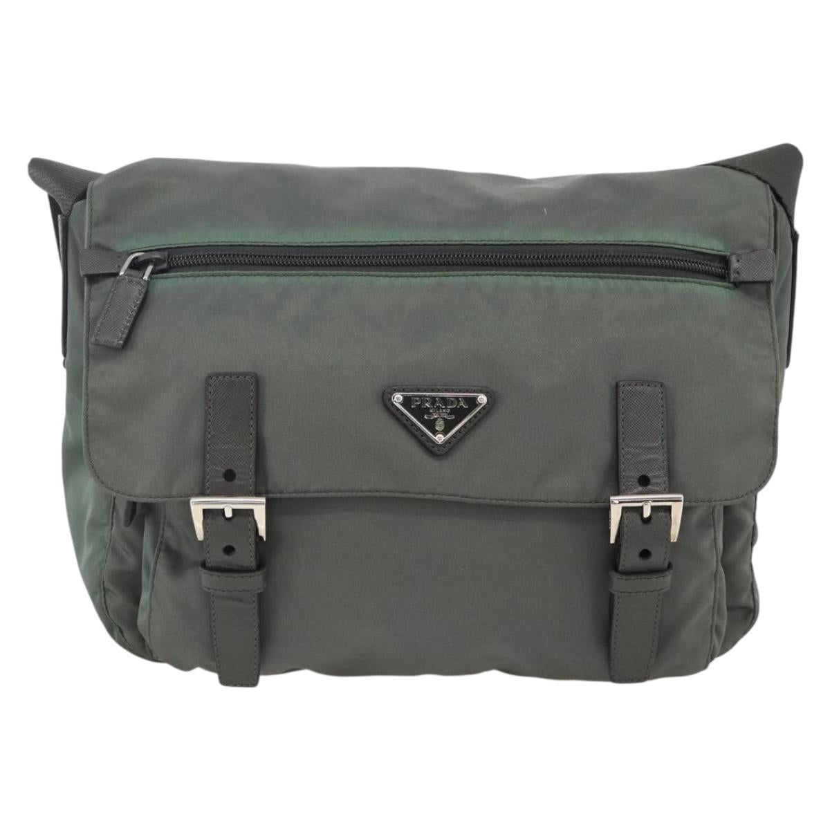 PRADA Shoulder Bag Nylon Gray Silver Auth mr2278A