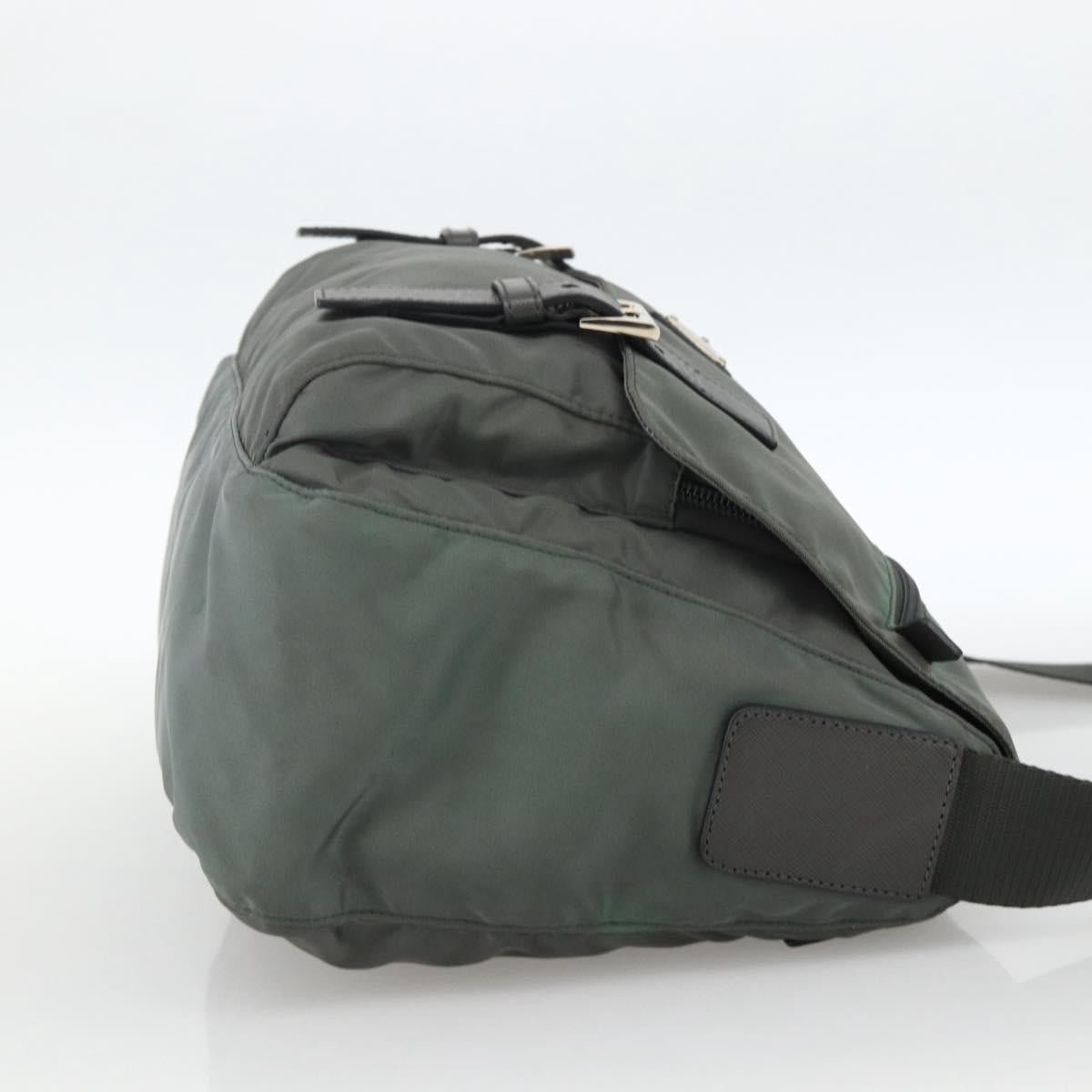 PRADA Shoulder Bag Nylon Gray Silver Auth mr2278A