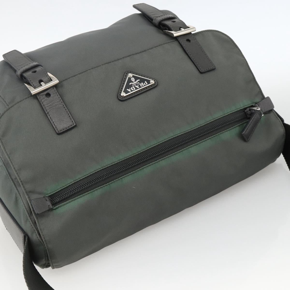 PRADA Shoulder Bag Nylon Gray Silver Auth mr2278A