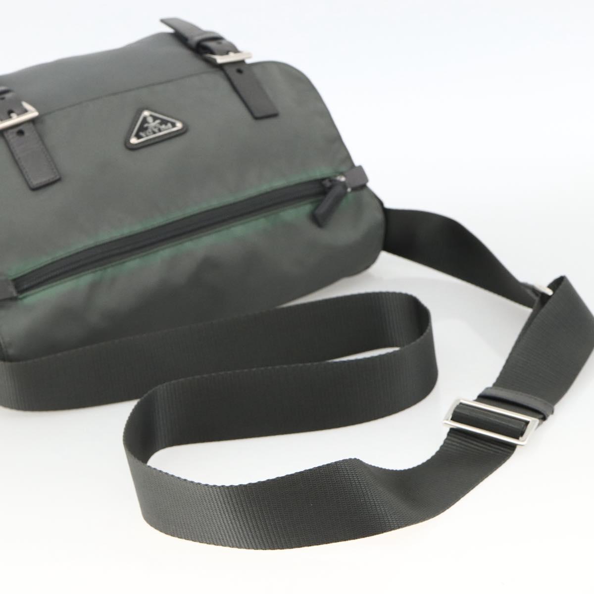 PRADA Shoulder Bag Nylon Gray Silver Auth mr2278A