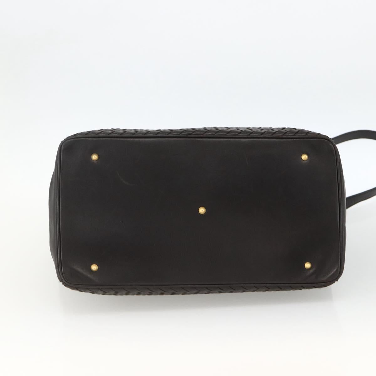 BOTTEGA VENETA INTRECCIATO Hand Bag Leather 2way Black Gold Auth mr2284