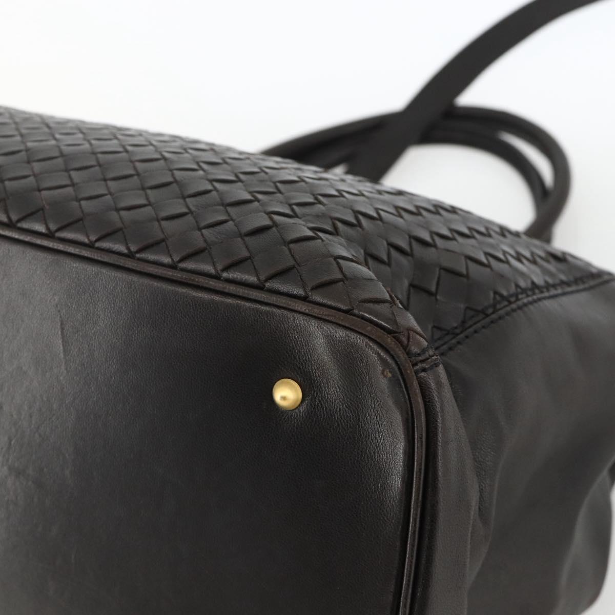 BOTTEGA VENETA INTRECCIATO Hand Bag Leather 2way Black Gold Auth mr2284