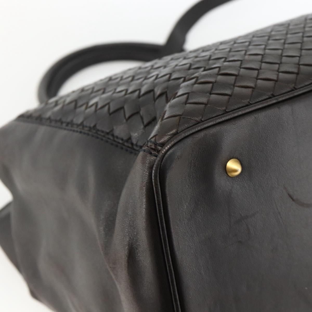 BOTTEGA VENETA INTRECCIATO Hand Bag Leather 2way Black Gold Auth mr2284