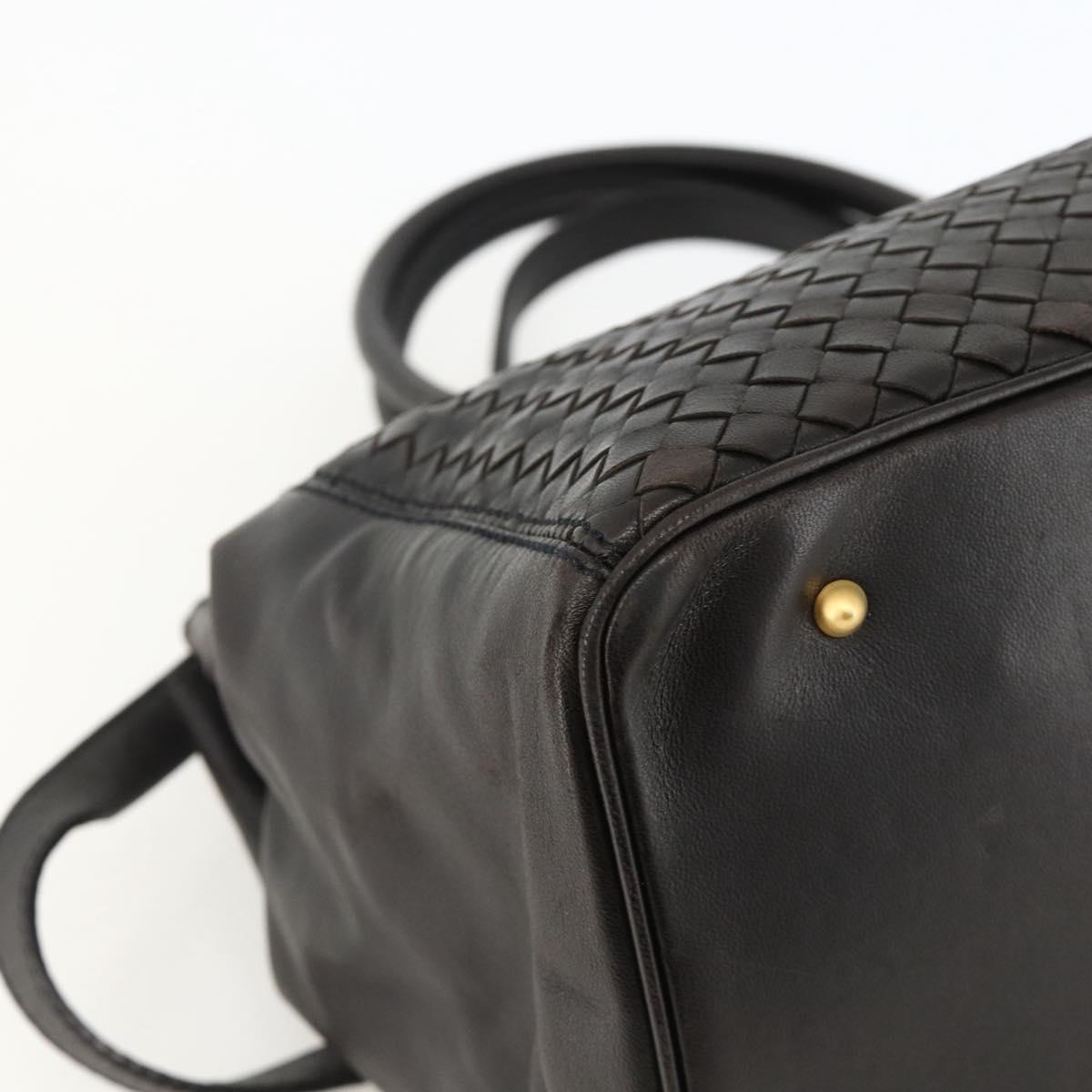 BOTTEGA VENETA INTRECCIATO Hand Bag Leather 2way Black Gold Auth mr2284