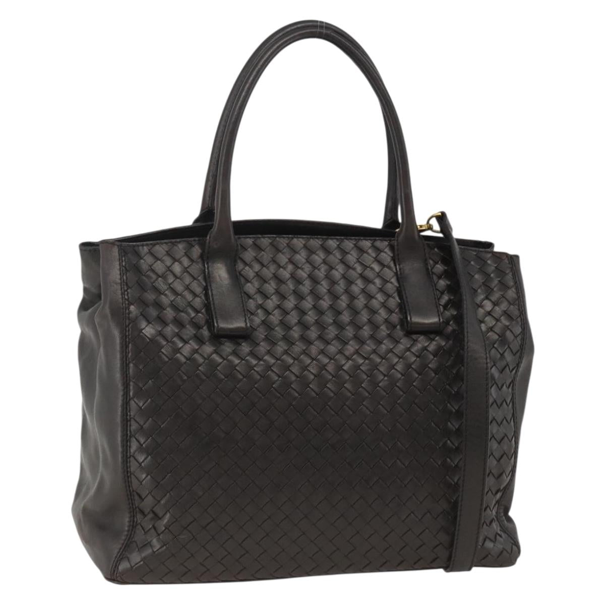 BOTTEGA VENETA INTRECCIATO Hand Bag Leather 2way Black Gold Auth mr2284