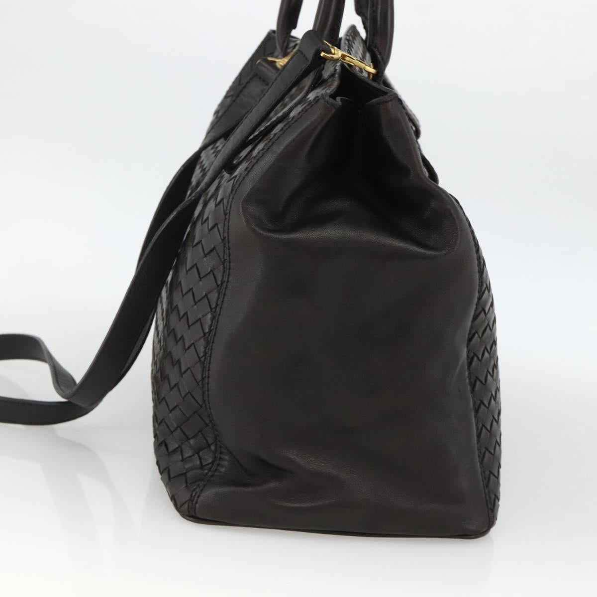 BOTTEGA VENETA INTRECCIATO Hand Bag Leather 2way Black Gold Auth mr2284