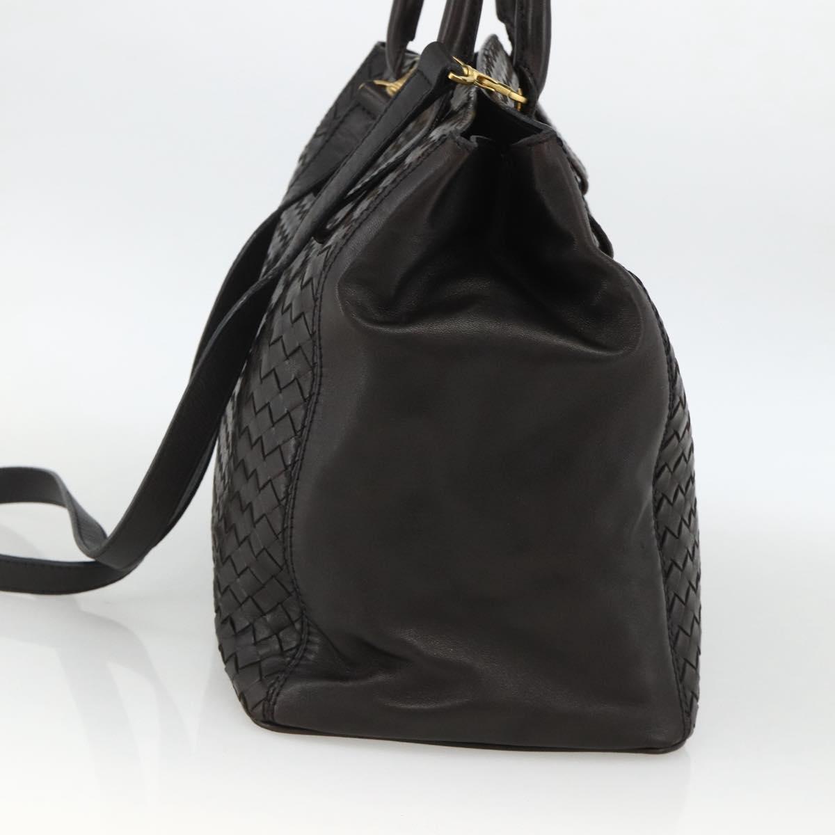 BOTTEGA VENETA INTRECCIATO Hand Bag Leather 2way Black Gold Auth mr2284