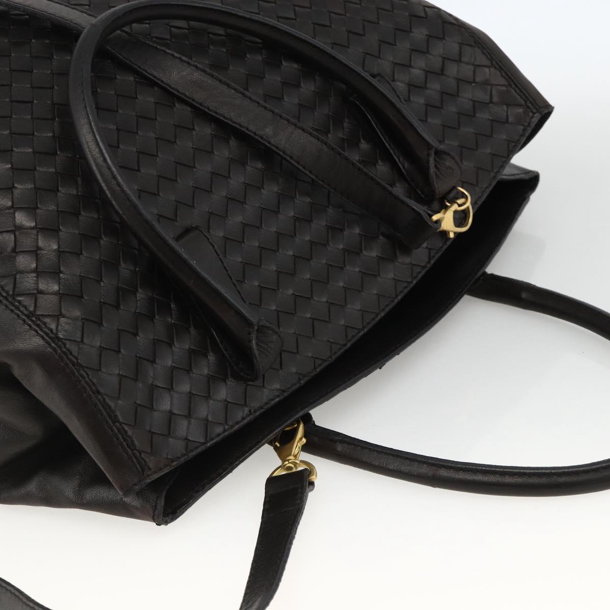 BOTTEGA VENETA INTRECCIATO Hand Bag Leather 2way Black Gold Auth mr2284