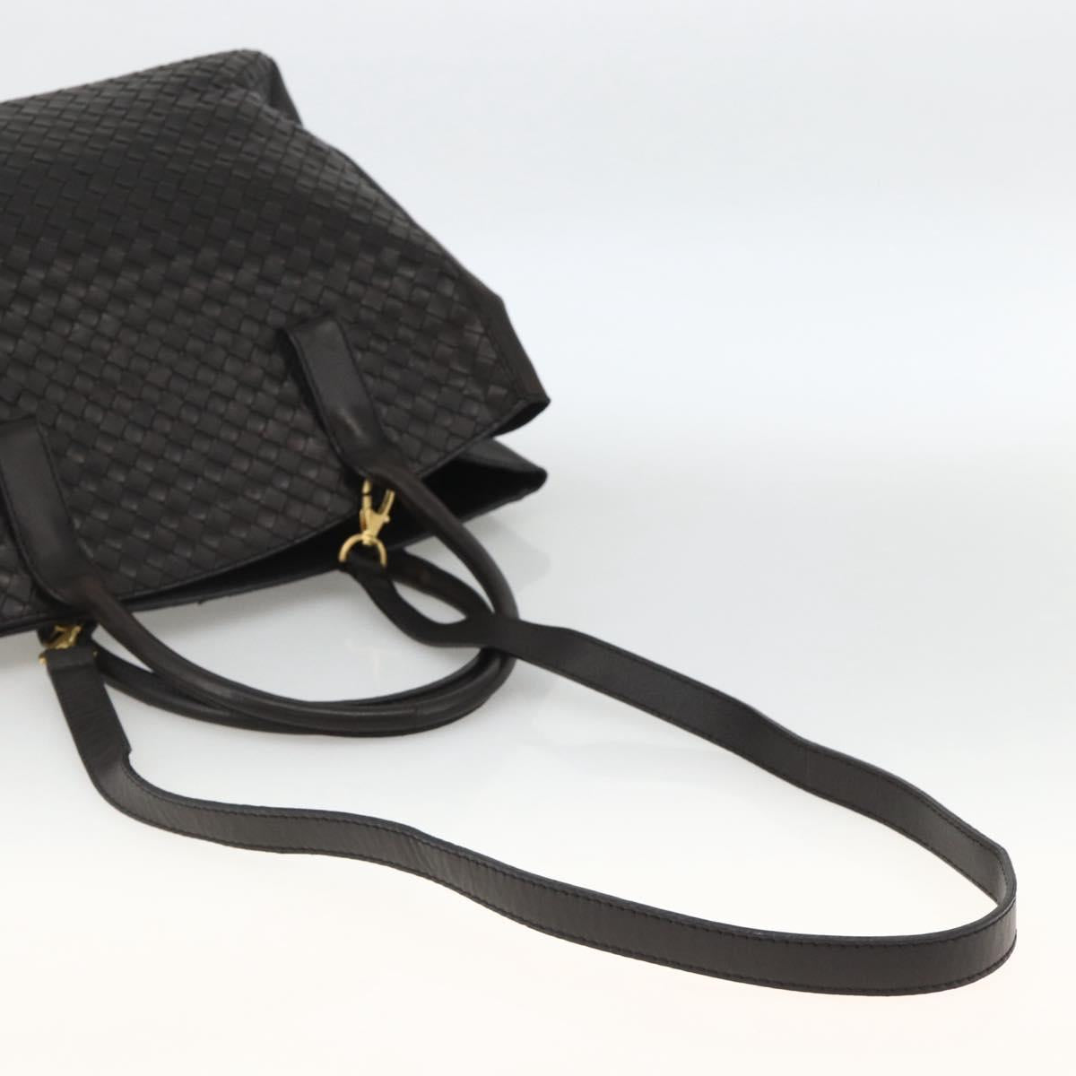 BOTTEGA VENETA INTRECCIATO Hand Bag Leather 2way Black Gold Auth mr2284