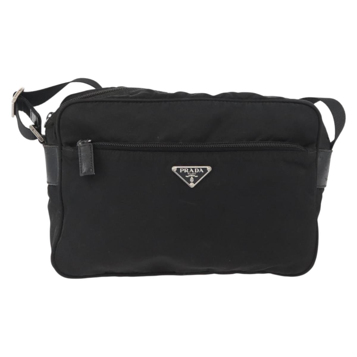 PRADA Shoulder Bag Nylon Black Silver Auth mr2288