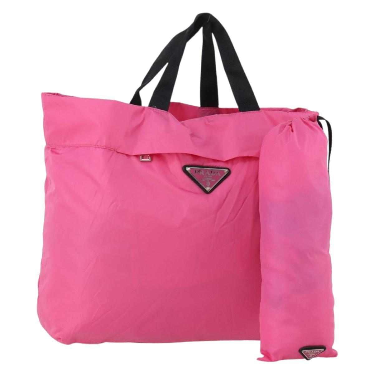 PRADA Hand Bag Nylon Pink Silver Auth mr2289A