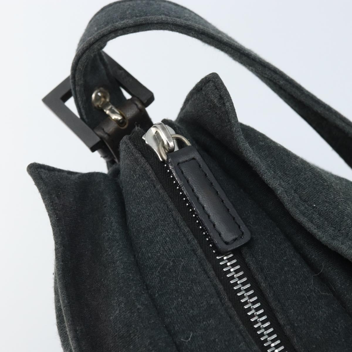 FENDI Mamma Baguette Hand Bag cotton Gray Silver Auth mr2293