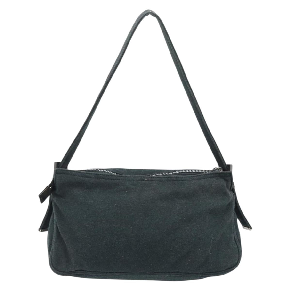 FENDI Mamma Baguette Hand Bag cotton Gray Silver Auth mr2293