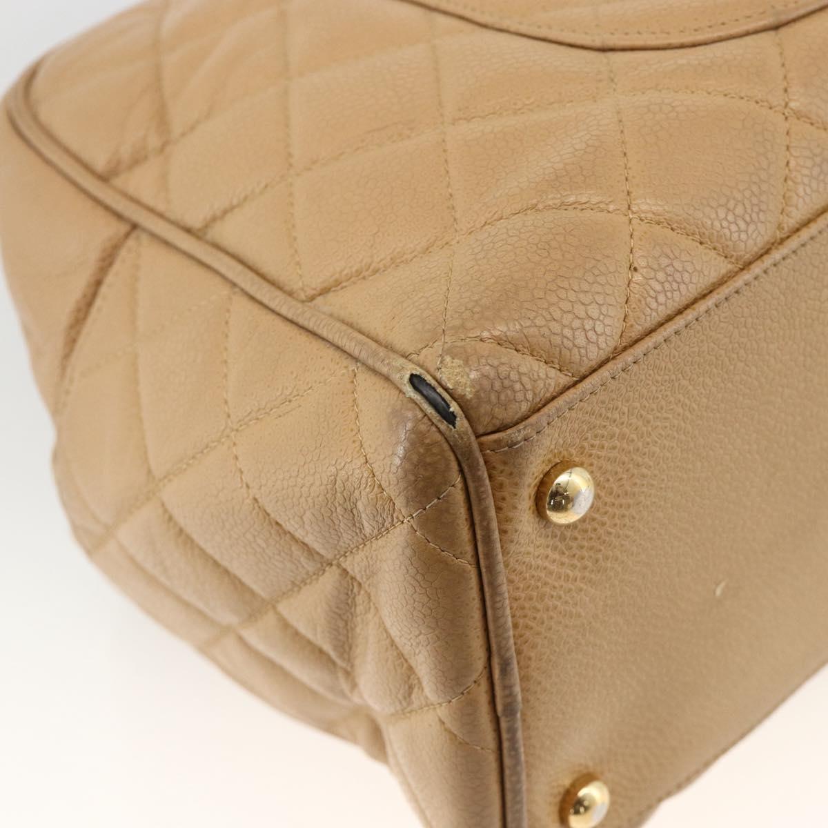 CHANEL Matelasse Boston Bag Caviar Skin Beige Gold CC Auth mr2295