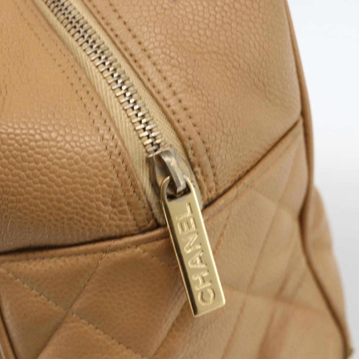 CHANEL Matelasse Boston Bag Caviar Skin Beige Gold CC Auth mr2295