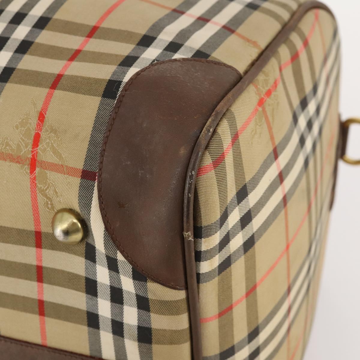 Burberrys Nova Check Boston Bag Canvas Beige Gold Auth mr2302