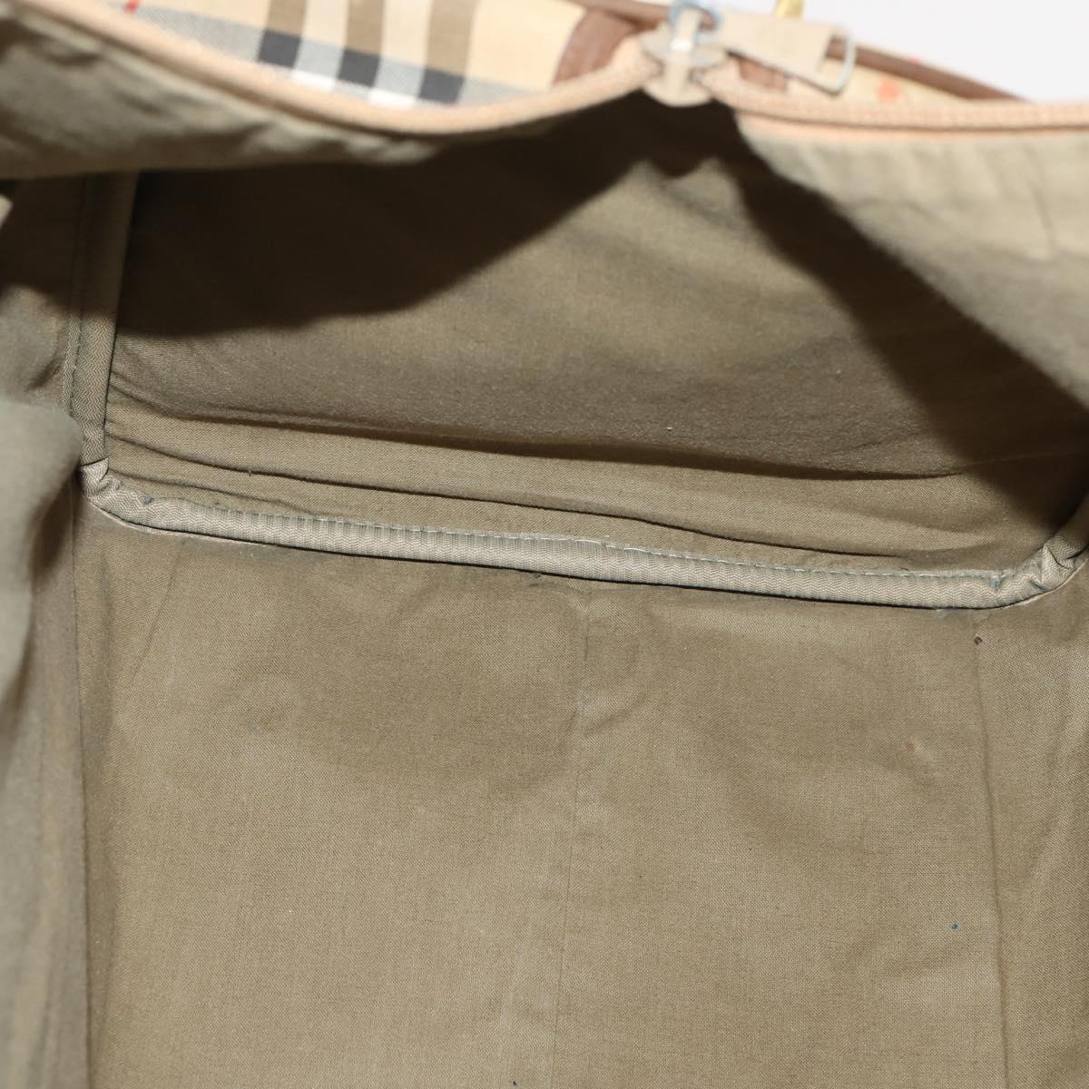 Burberrys Nova Check Boston Bag Canvas Beige Gold Auth mr2302