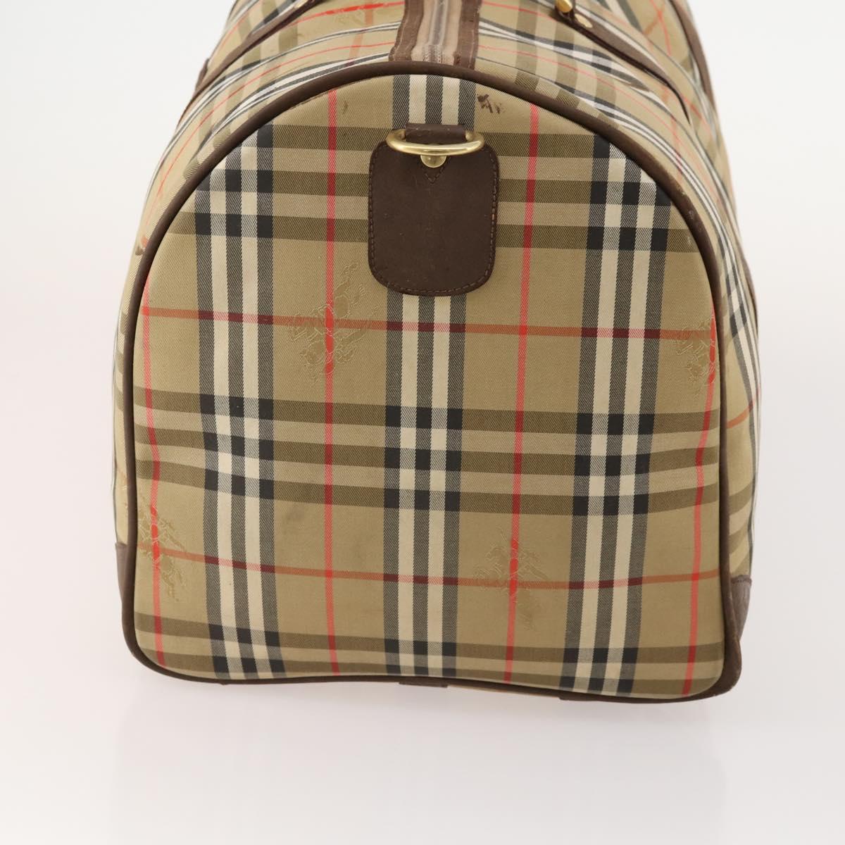Burberrys Nova Check Boston Bag Canvas Beige Gold Auth mr2302