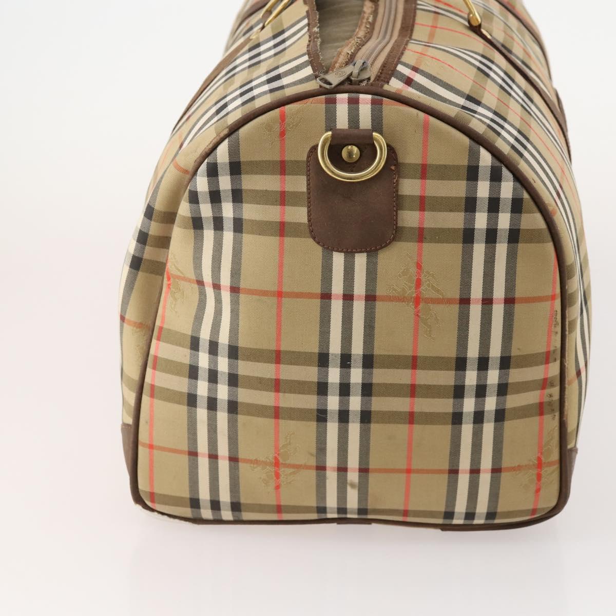 Burberrys Nova Check Boston Bag Canvas Beige Gold Auth mr2302