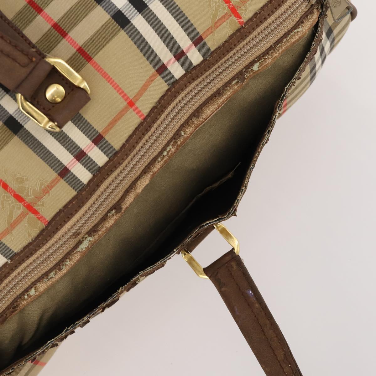 Burberrys Nova Check Boston Bag Canvas Beige Gold Auth mr2302