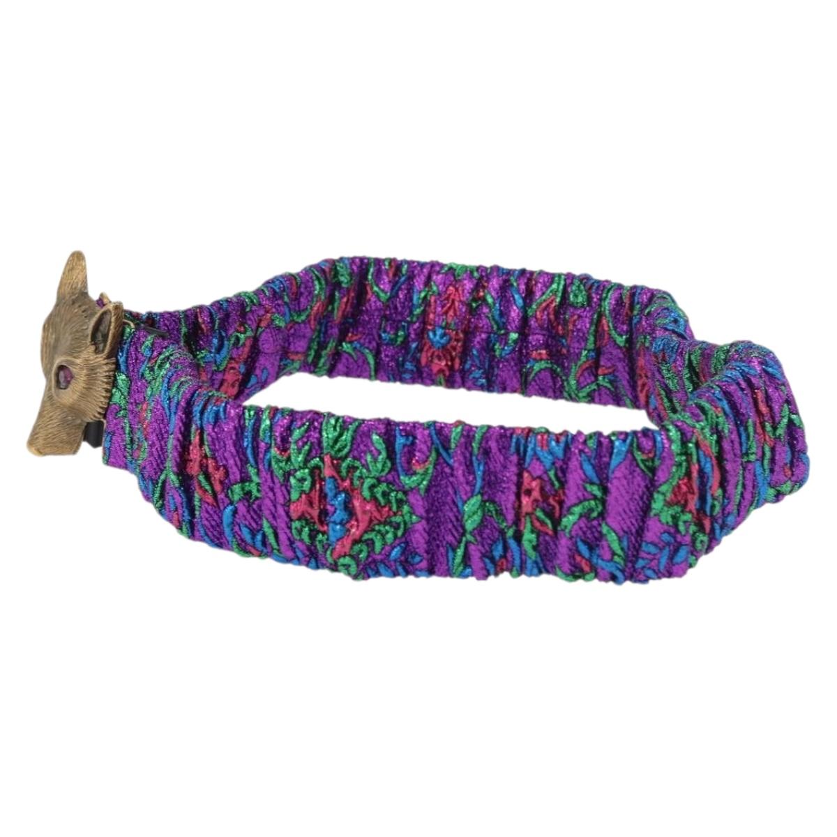 GUCCI Fox Crystal Belt Sequin 29.1"" Purple Gold 214351 Auth mr2309V