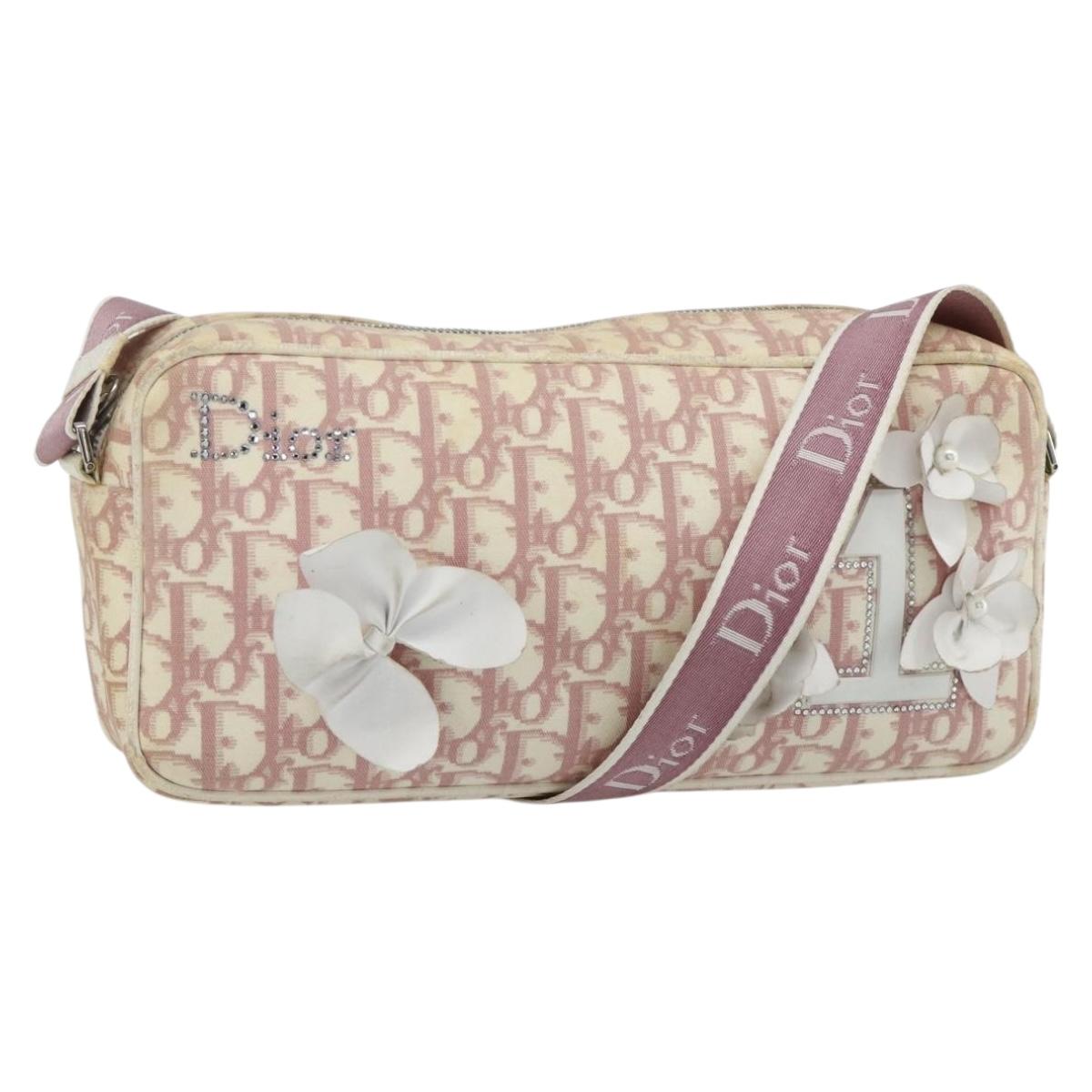 Christian Dior Trotter Canvas Shoulder Bag PVC Pink Silver Auth mr2312