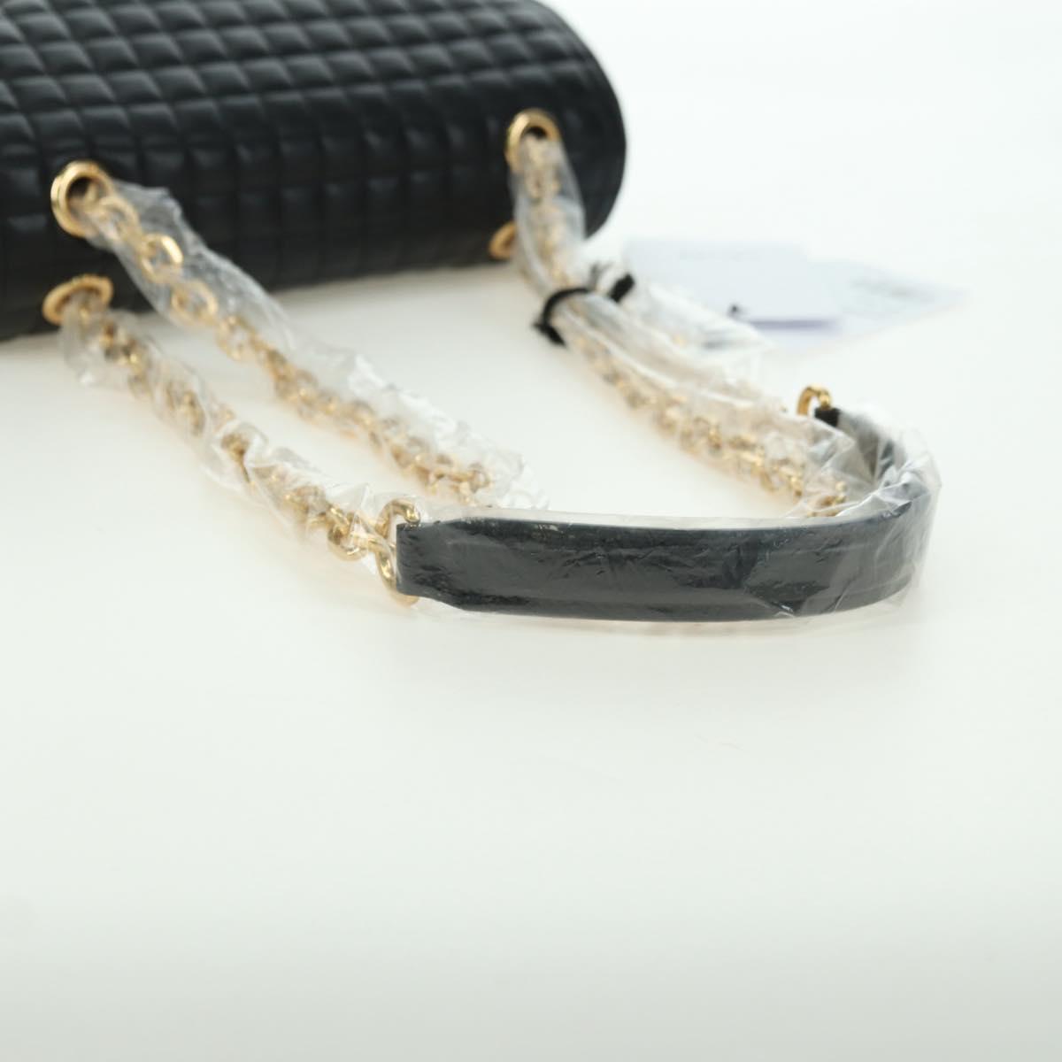 CELINE C Medium Chain Shoulder Bag Leather Black Gold Auth mr2314SAV