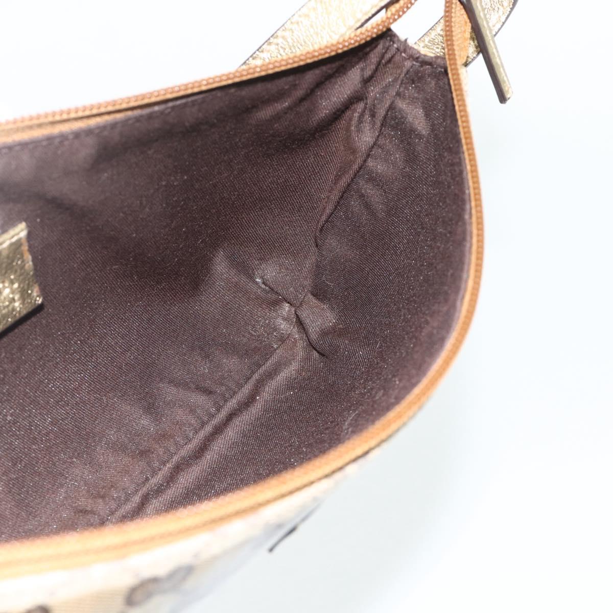 GUCCI GG Crystal Accessory Pouch Brown Gold 190393 Auth mr2319