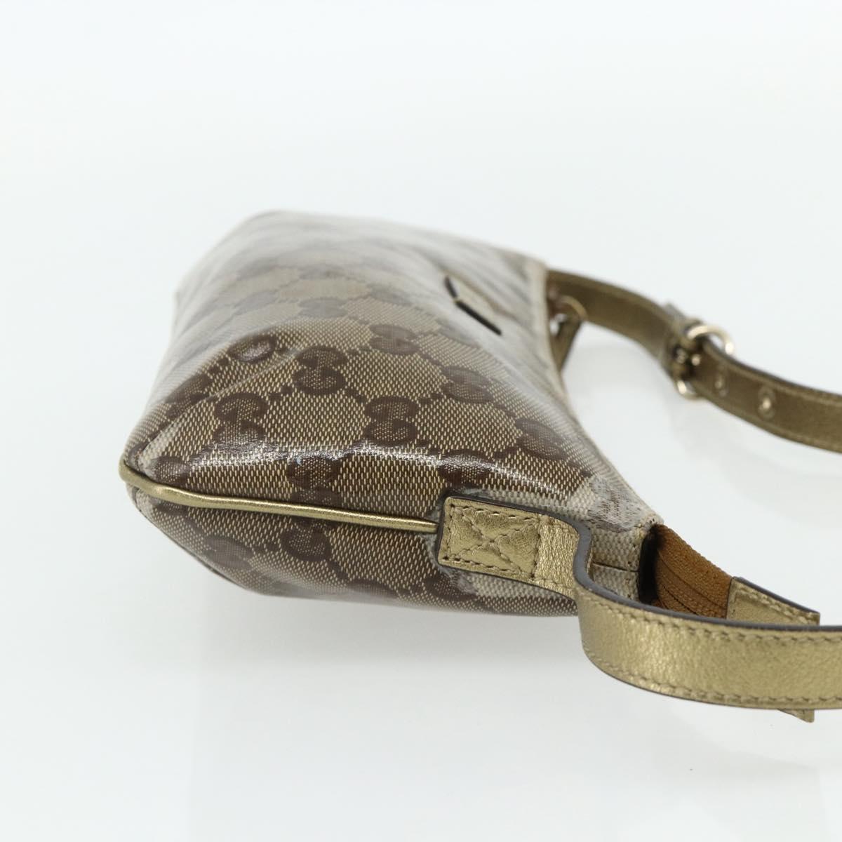 GUCCI GG Crystal Accessory Pouch Brown Gold 190393 Auth mr2319