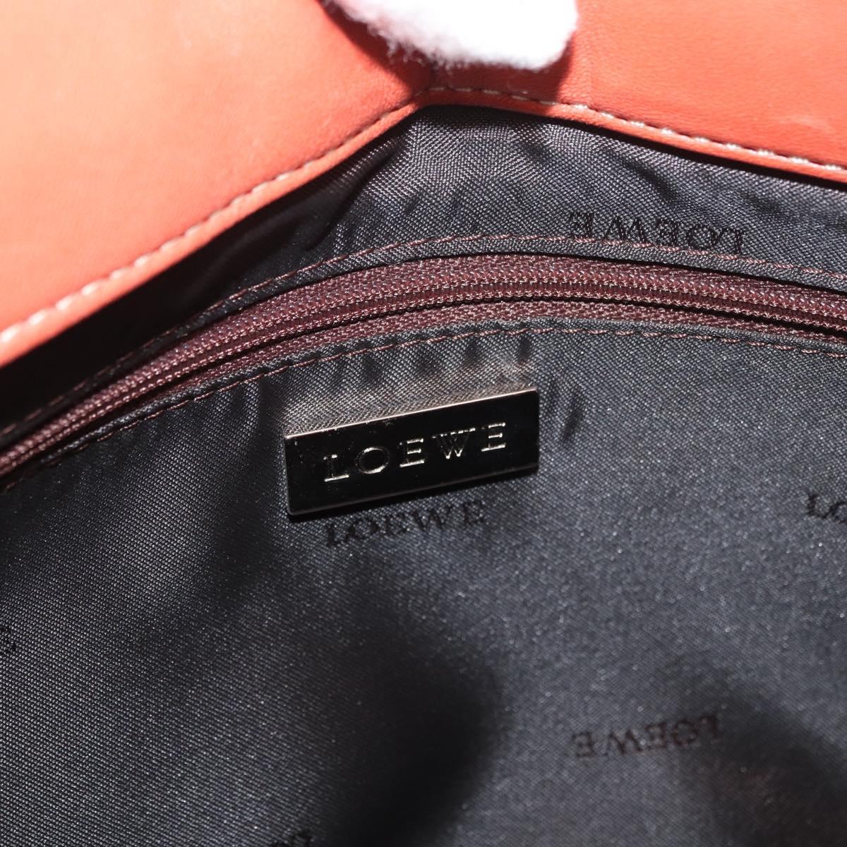 LOEWE Anagram Hand Bag Leather Silver Orange Auth mr2322A
