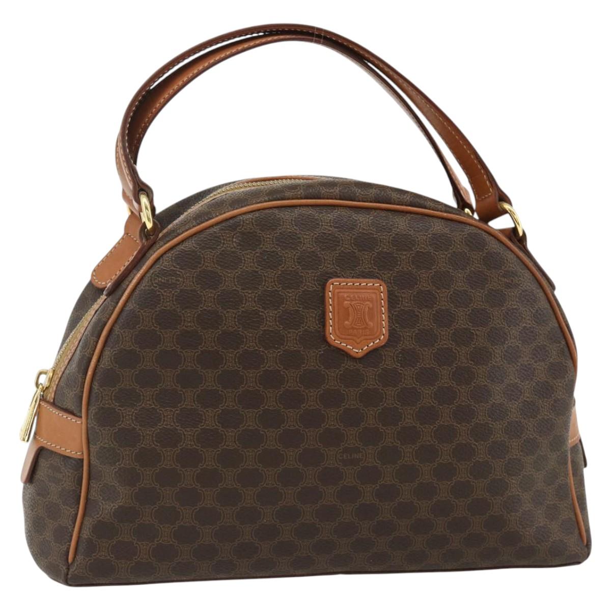 CELINE Macadam Canvas Hand Bag PVC Leather Brown Gold Auth mr2328A