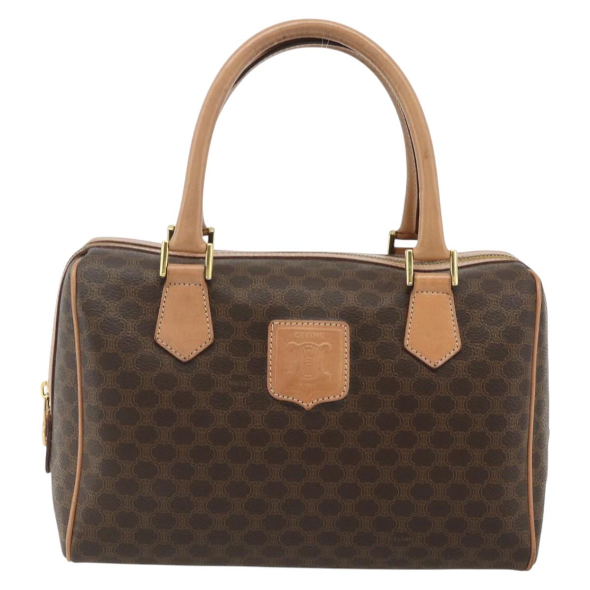 CELINE Macadam Canvas Boston Bag PVC Leather Brown Gold Auth mr2332