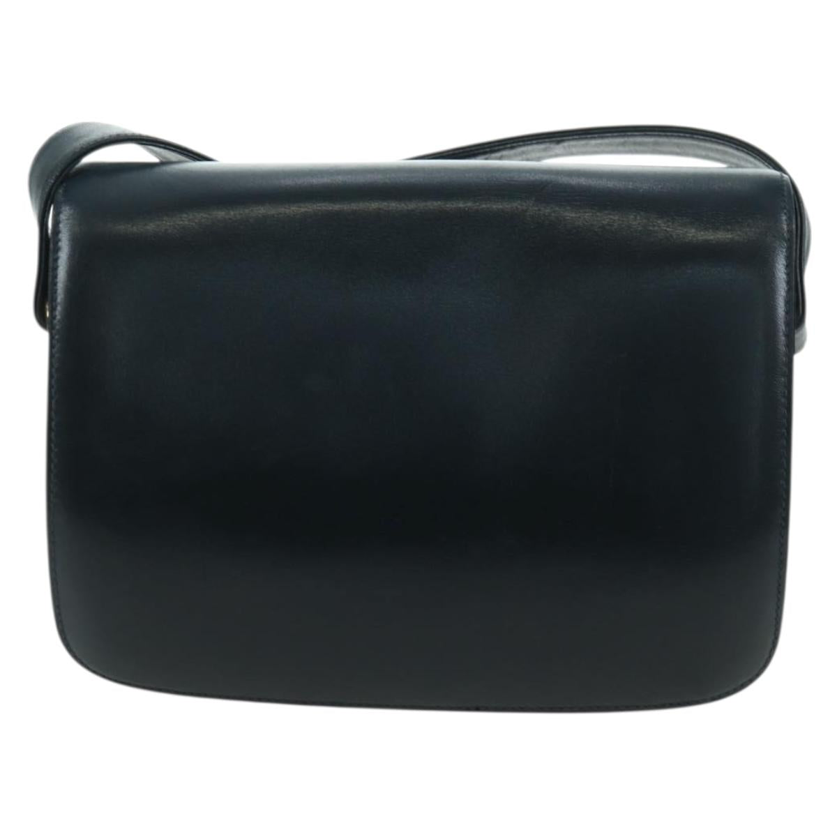 CELINE Triomphe Shoulder Bag Leather Navy Gold Auth mr2338V