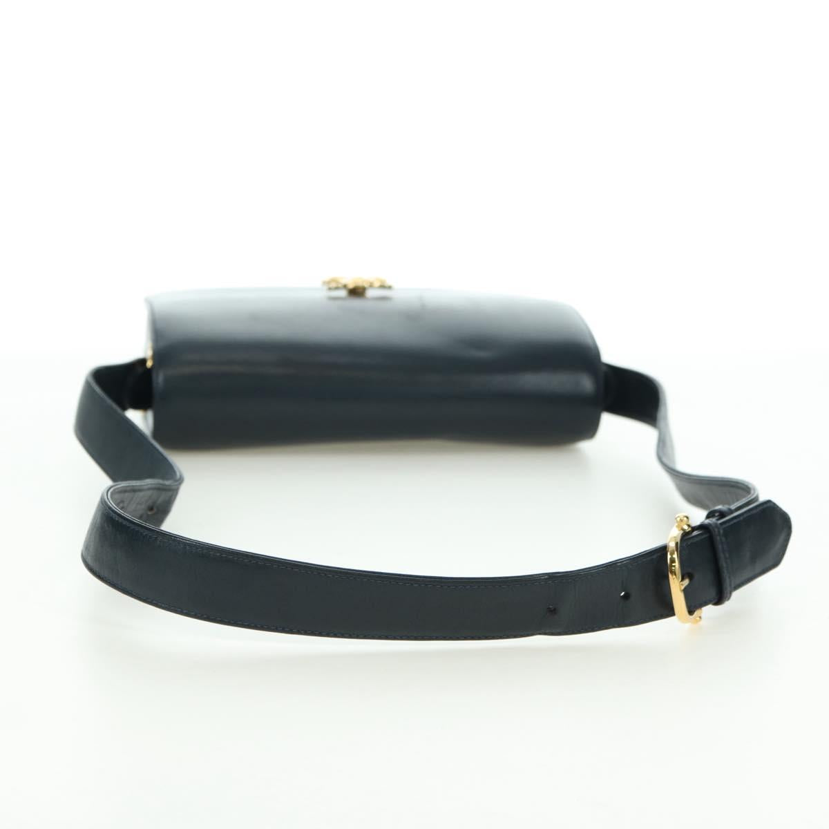 CELINE Triomphe Shoulder Bag Leather Navy Gold Auth mr2338V